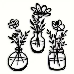 CIFbuy Floral Decor Set Flower Figurines Modern Black Metal Home Decor Living Room Kitchen Ornament
