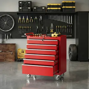 Professional 6-Drawer Rolling Tool Chest, Lockable Metal Storage Cabinet with Smooth Wheels and Drawer Liners, Heavy Duty Portable Toolbox Organizer for Garage Workshop Household Use