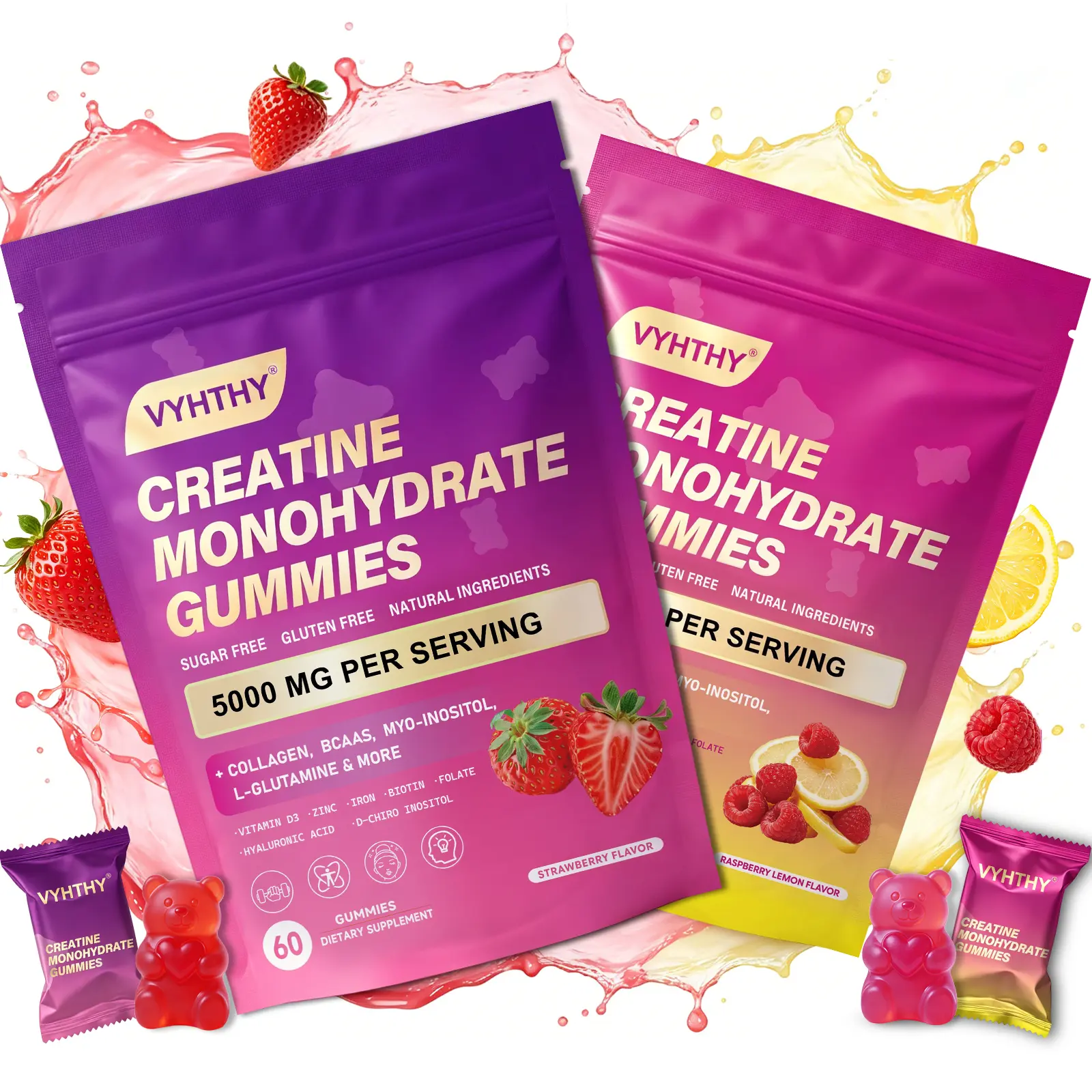 VYHTHY Creatine Monohydrate Edible Gummies - Women's Fitness Supplement for Energy Support, Cognitive Healthcare & Post-Workout Muscle Recovery, Dietary Aid,travel essentials