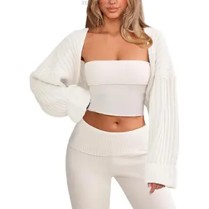 Chunky Knit Bolero Shrug Cardigan Sweater for Women Fall Open Front Long Arm Sleeve Cropped Cardigan Y2k Loose SueterXXAllDayGoods7