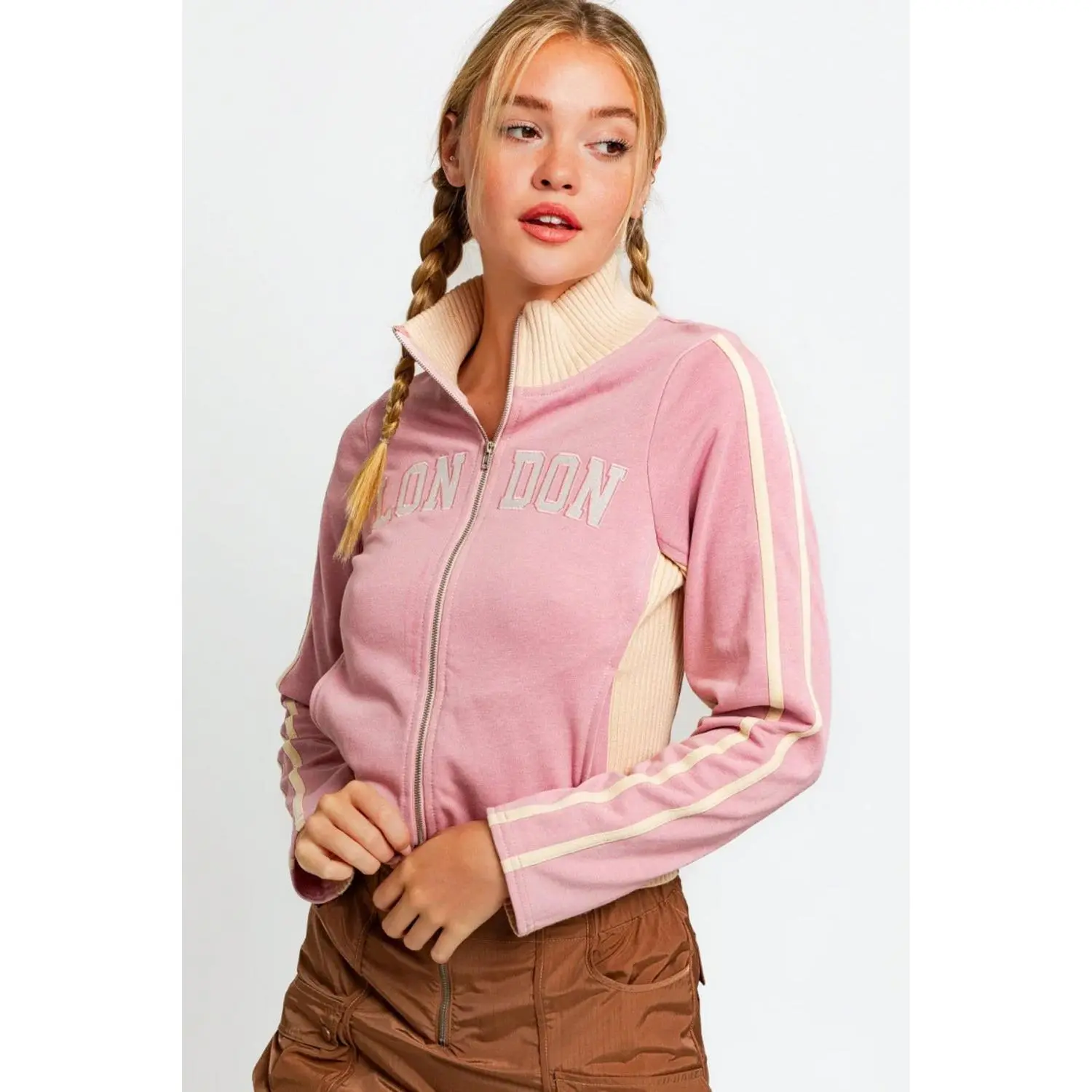 Long Sleeve Mock Neck LONDON Embroidered Jacket Fashion Womenswear