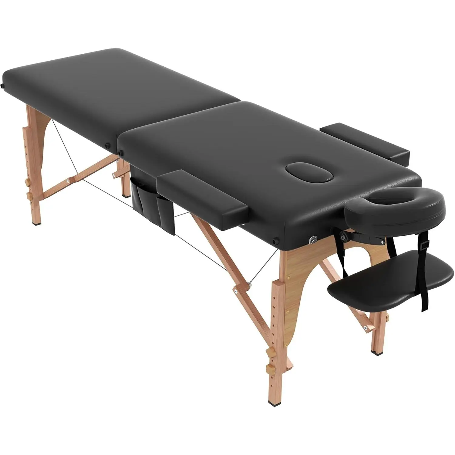 Portable Foldable Massage Table - 29 LBs Lightweight, 2-Section Solid Wood Frame, 24.4-34.6 in Height Adjustable, 72.8"L x 23.6"W/84"L x 31.5"W, Sponge-Padded Waterproof Tattoo Bed, Accessories & Carrying Bag, Black (Yoga & Pilates Use)