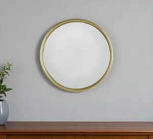 360 Stand 15 in. Modern Gold Round Iron Frame Glass Accent Mirror - Ring Design, Wall-Mountable with Easy Installation, Textured Model 485068 for Home Decor, Home Decorative Mirror