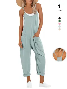 TFNOSIZE women’s casual jumpsuit — sleeveless strappy design with pockets for vacations; sporty H-back breathable women’s jumpsuit; comfortable, minimalist summer piece for everyday wear and vacations; basic women’s fashion apparel.