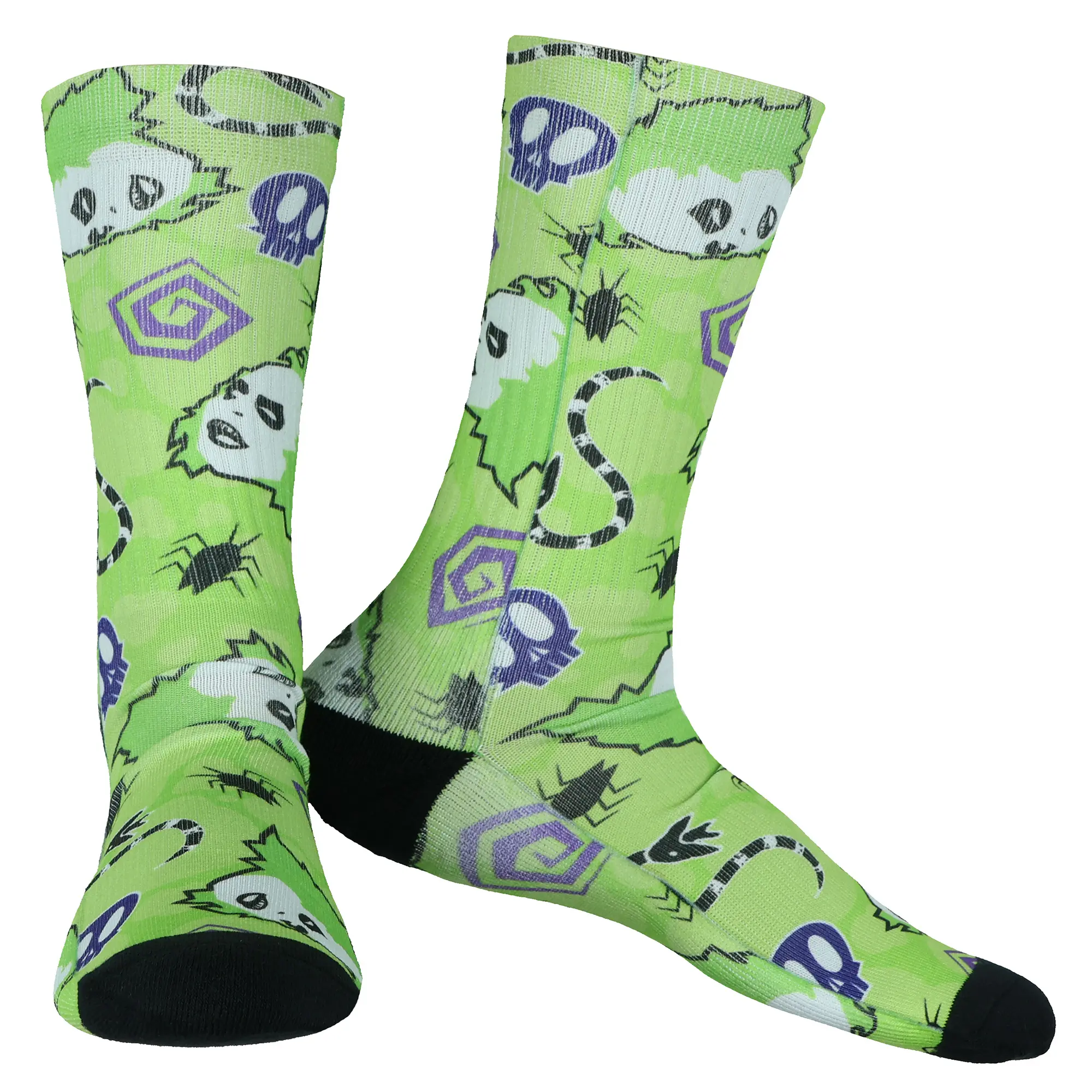 Beetlejuice Men's Crew Socks, Sublimated All-Over Graphic Print, Breathable Polyester Cotton Blend, Fits Shoe Size 8-12, Simple, Stretch, Spandex, Splatter