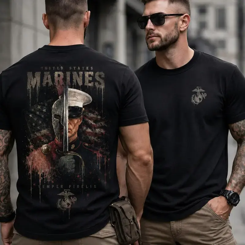 USMC Semper Fi Shirt, United States Marine Corps Veteran Tee, Patriotic Military Graphic T-Shirt, Honor Courage Commitment Shirt, Marine Veteran Gift for Men