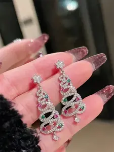 1 Pair Gorgeous Christmas tree Cubic Zirconia Stud Earrings Statement Earrings For Women For Party Jewelry Christmas Day Gift