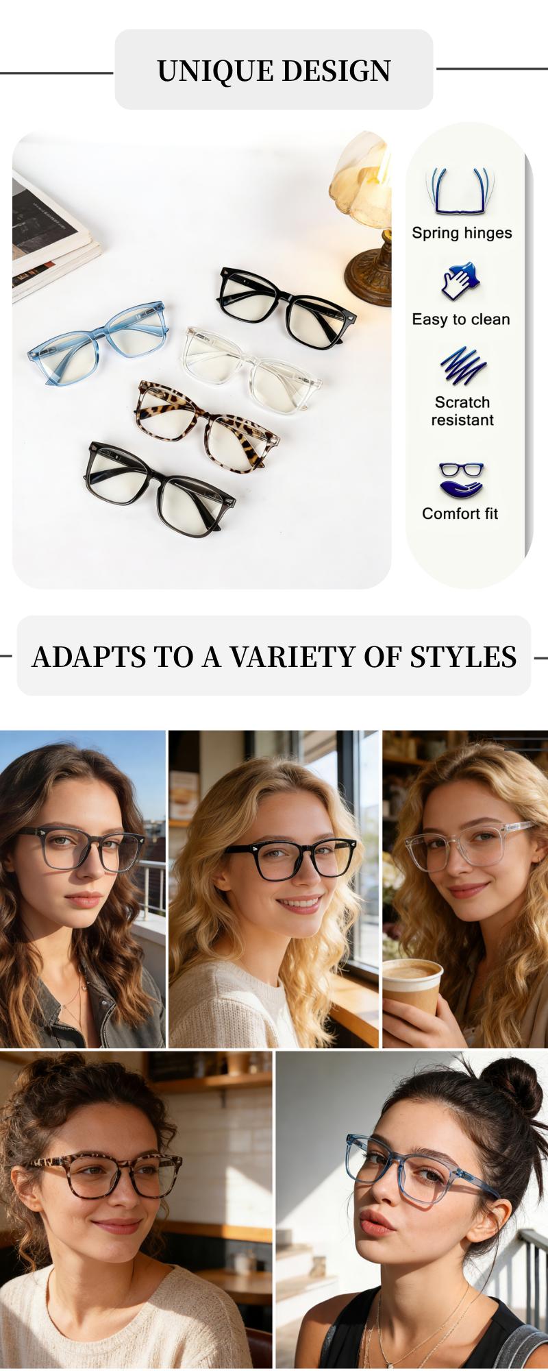 SUNVOES 2 Pack Blue Light Blocking Glasses Spring Hinge For Women Men Unisex - Anti Eyestrain/Glare/Dryness/UV/, Computer Gaming Glasses, Reduce Eye Strain, Sturdy Durable Lightweight Stylish Square Frame,  High-Quality Premium Textured Unisex Accessory.