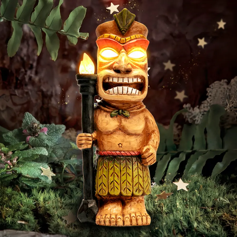 Solar Powered Tiki Torch with LED Lights - Waterproof 3-in-1 Decor for Halloween, Christmas, and Tiki Parties | Outdoor Patio & Garden Light for Holiday Gifts