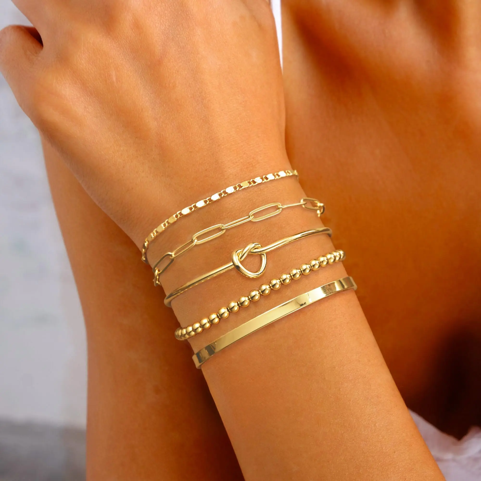 5-Layer Stackable Bangle Bracelets for Women,14K Gold Plated Waterproof Hypoallergenic,Forever Love Knot Infinity Bangle Set,Dainty Minimalist Everyday Jewelry,Layered Bracelet,Fashion Accessories for Women,Gifts for Women