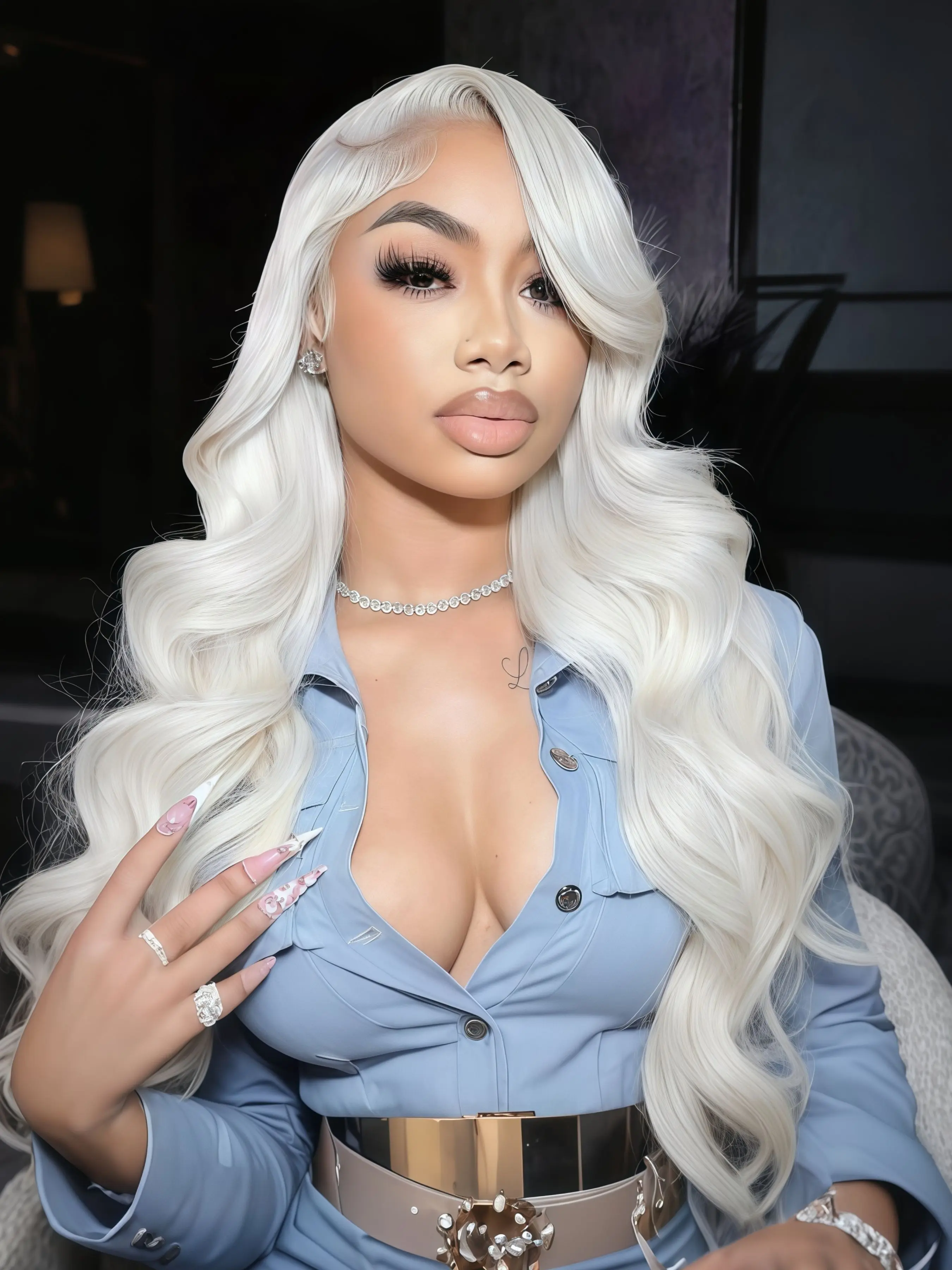 White Synthetic Lace Front Wig, Suitable For Women And Girls, Long Smooth Straight Hair, No Glue Needed, Glueless Wigs, Natural Hairline, Middle Part, Heat-Resistant Fiber Material