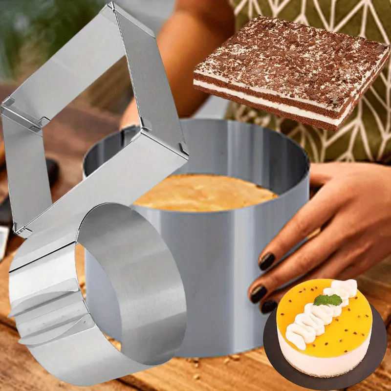 Adjustable Cake Ring 2 Pack, 6 to 12 Inch Stainless Steel Mousse Cake Mold Ring with scaling for Kitchen DIY Pastry, Square and Round