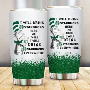 Funny Dr. Seuss Starbucks Coffee Tumbler 20oz - Drinkware Flasks Beverage Insulation Bottles Bottled Portable Washable Reusable Stylish Aesthetic Mug