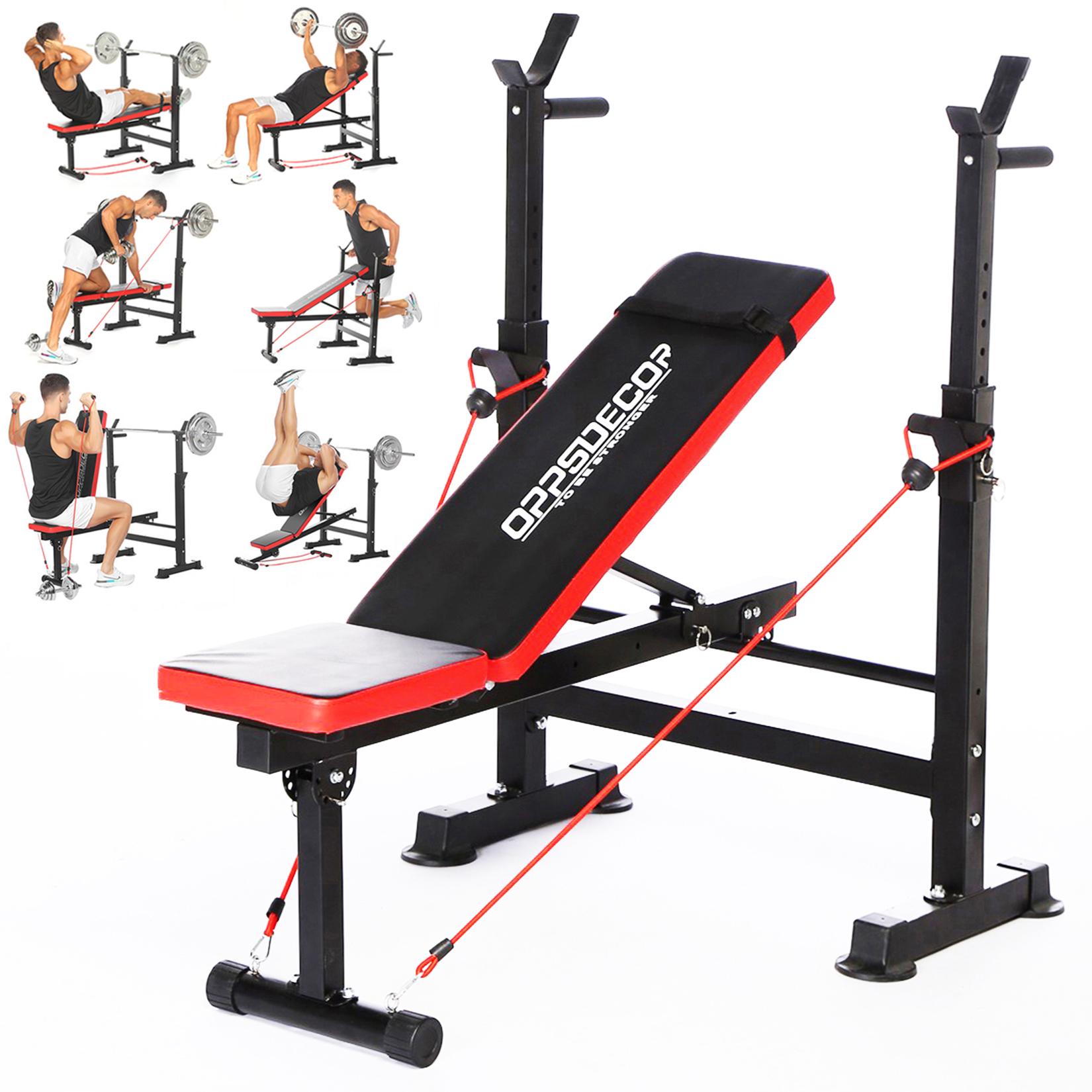 OPPSDECOR 6-in-1-660lbs Adjustable Weight Bench Set with Barbell Rack, Incline Bench Press, Leg Developer & Preacher Curl Capacity for Home Gym(bar and weight are not included)