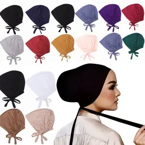 6pcs Fashion Solid Color Adjustable Modal Under Cap Set - Breathable, Stretchy Lace-Up Inner Head Wraps Caps, for Women Daily Wear