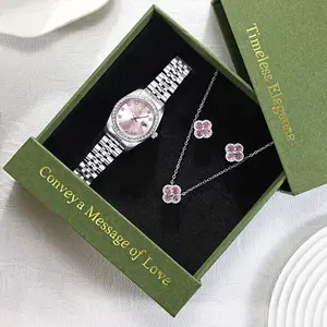 Mothers day gifts，elegant women's watch, women's watch steel band calendar quartz watch, luxury women's watch, women's gift, women's accessories watch necklace earrings ,mothers day gift outdoorfun