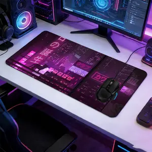Vibrant Cyberpunk Japanese Neon Large Extended Gaming Mouse Pad, Non-Slip Rubber Base Stitched Lock Edge Desk Mat, Futuristic Digital Artistic Design Desk Pad, Durable Computer Accessory for Home Office & Gaming Setup, Ideal Gift for Gamers & Cyberpunk