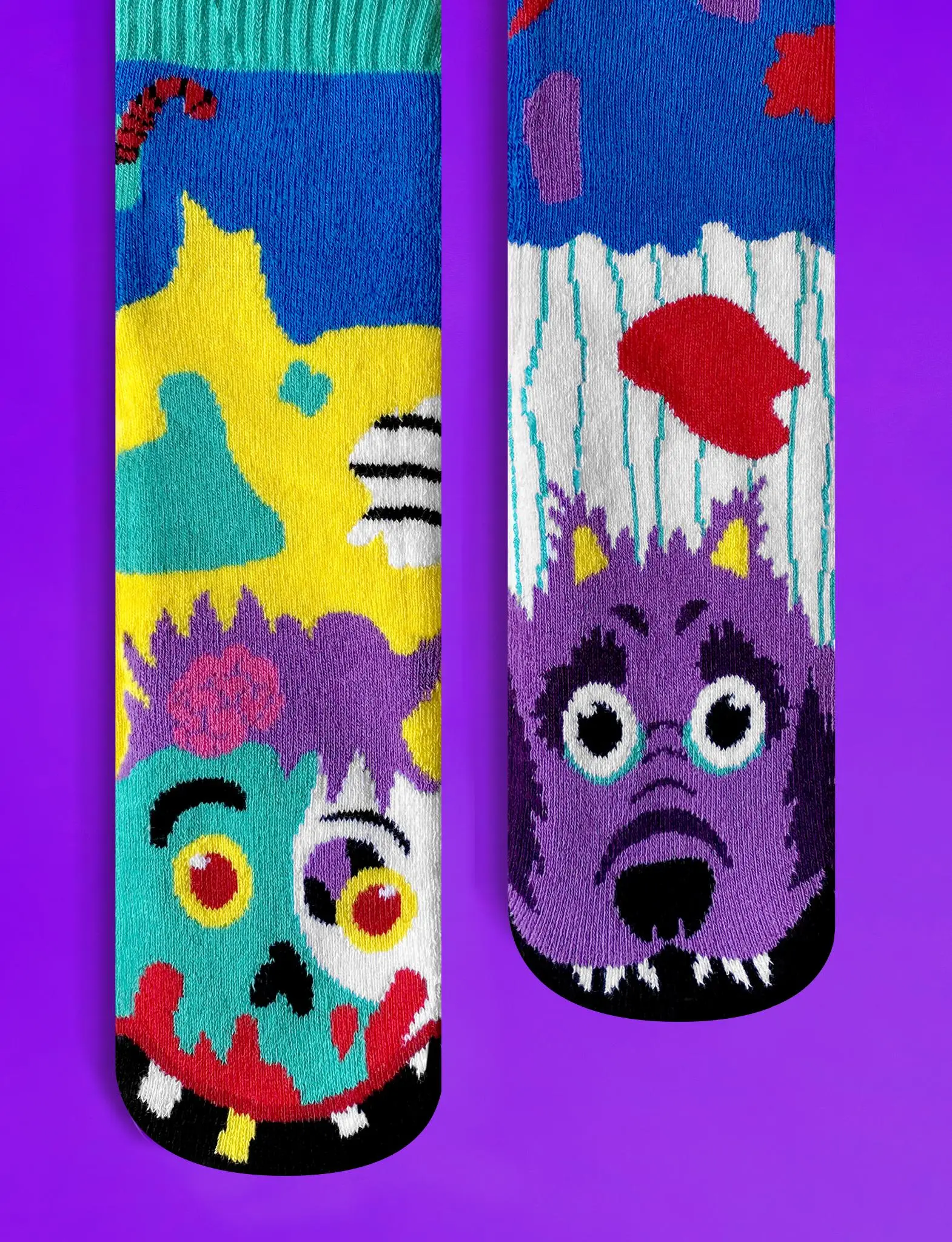 PALS Zombie & Werewolf Mismatched Socks - Unisex Dopamine Style Crew-Length Tube Socks with Fun Details & Super Stretchy Fit for All Seasons