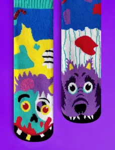 PALS Zombie & Werewolf Mismatched Socks - Unisex Dopamine Style Crew-Length Tube Socks with Fun Details & Super Stretchy Fit for All Seasons
