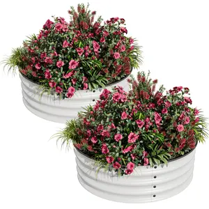 Garvee Raised Round Garden Bed, 2 galvanized raised boxes of 2 x 1 feet with rust, corrosion protection, easy assembly, safe edge, metal garden bed kit for planting vegetables