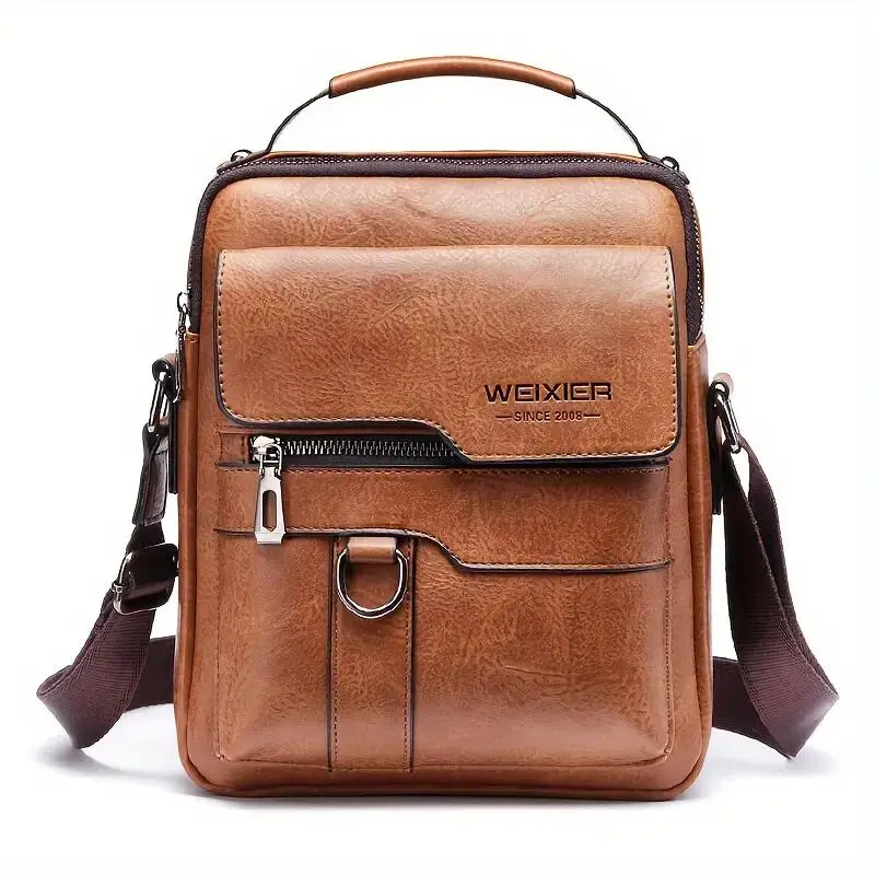 Maxoner [Vintage Business Bags] Men's Handbags, Shoulder Bags, Vintage Vertical Business Casual Bags, And Backpack Bags Waterproof Leather Zipper Comp