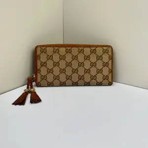 Pre-owned GUCCI GG Canvas Wallet Tassel Zip Around Brown LNL0410
