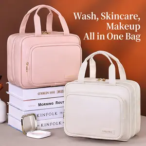 Large Capacity Waterproof Makeup Bag – PU Leather with Hook, Transparent Waterproof Compartments for Travel Essentials gifts for the bedroom