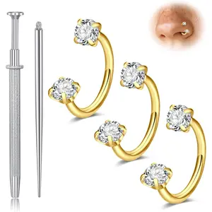 20g 18g Horseshoe Nose Ring for Women Double Gem Horse Shoe Nose Ring Hoop Surgical Steel Silver Gold Cartilage Helix Tragus Earring Hoops Labret Lip Piercing Jewelry Small Septum Rings 16g