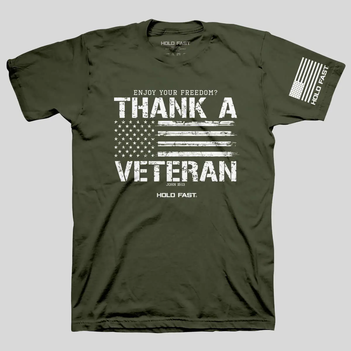 Men's Casual "Thank A Veteran" Graphic T-Shirt | Patriotic Short-Sleeve Round Neck Cotton Blend Top, Tshirt, Shortsleeve, Menswear, Casual Wear, Veterans, Graphic Print, 4.4 Oz., Printed Text, Patriotic Tee, Taped Seams, Love, Crew Neck, Rugged Look, M