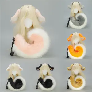 2Pcs/set Plush Animal Dog Ears Headband Furry Curving Tail Comic-con Cosplay Accessories Puppy Drooping Ear Hair Accessories