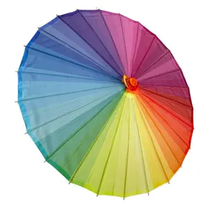 32" Rainbow Multi-Color Premium Nylon Parasol Umbrella with Elegant Handle
