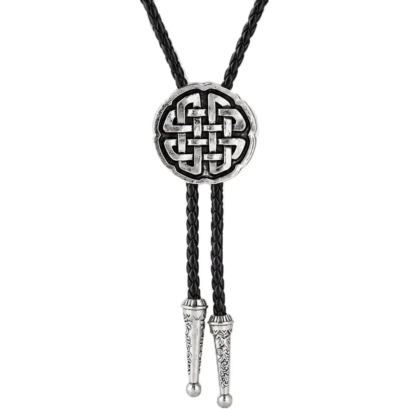 Vintage Cross Shield Pattern Leather Braided Cowboy Bolo Tie Necktie for Men Women