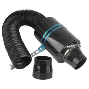 Universal Fiber Intake Filter Box Feed Enclosed Intake Induction Car Carbon Fibre Cold Air Filter Pipe Hose Kit 1 Set Car Filter Accessories