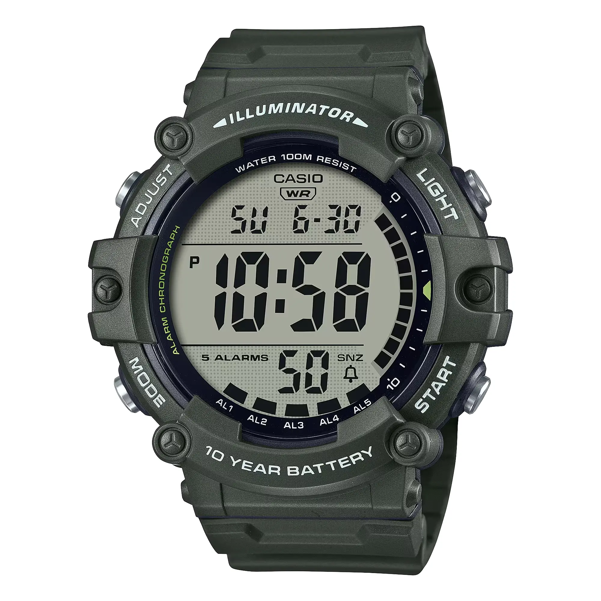 Casio Men's Oversized Digital Sport Watch with Green Band - AE-1500WHX-3AVCF