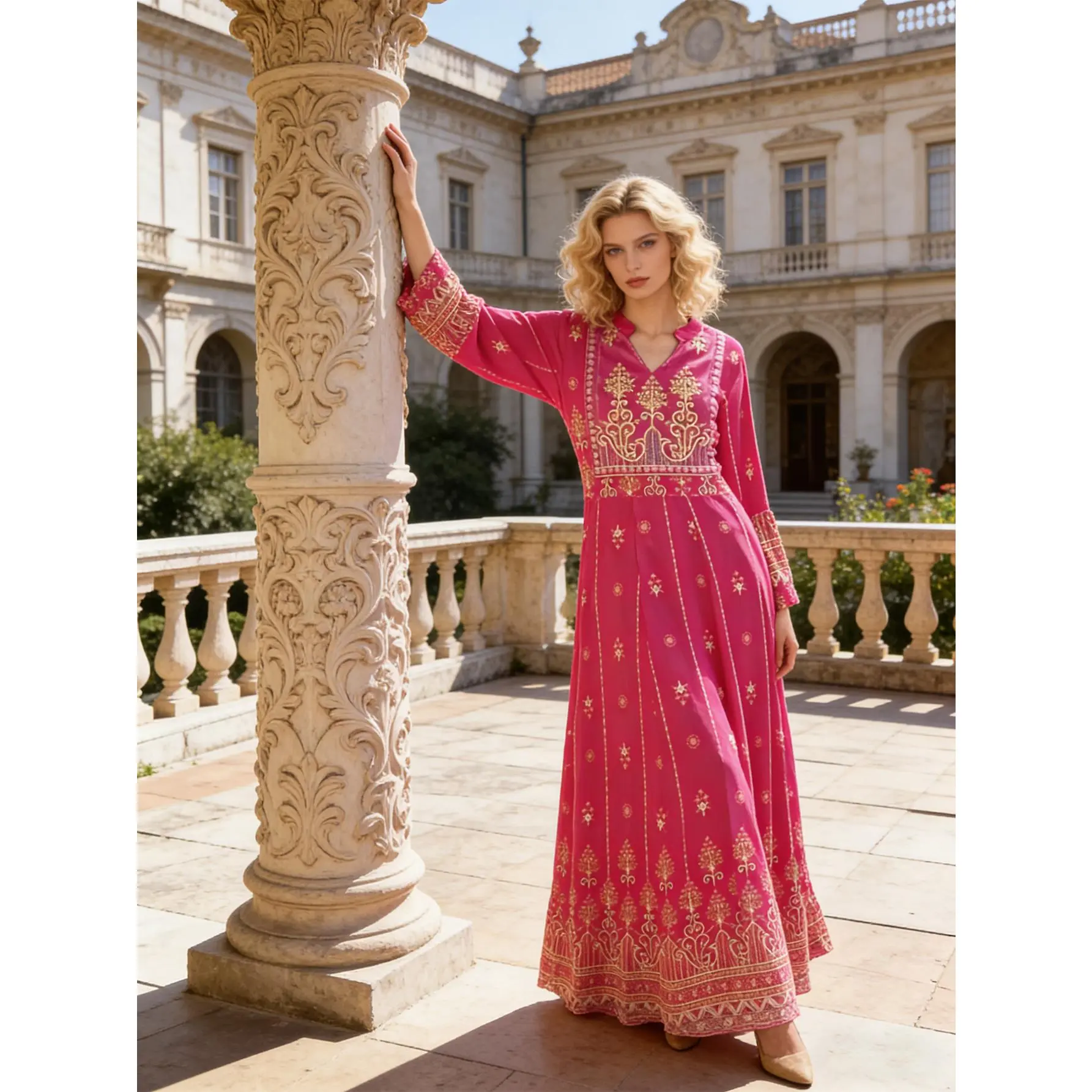 Vibrant Magenta Ethnic Print Maxi Dress Elegant Gold Motif Boho Gown | Size  Inclusive S-XL | Perfect for Wedding Guest, Dinner Party & Tropical  Vacation - TikTok Shop