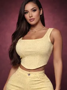 Top Rhinestones - Elegant Crop Top with Sparkling Rhinestones for Women's Fashion