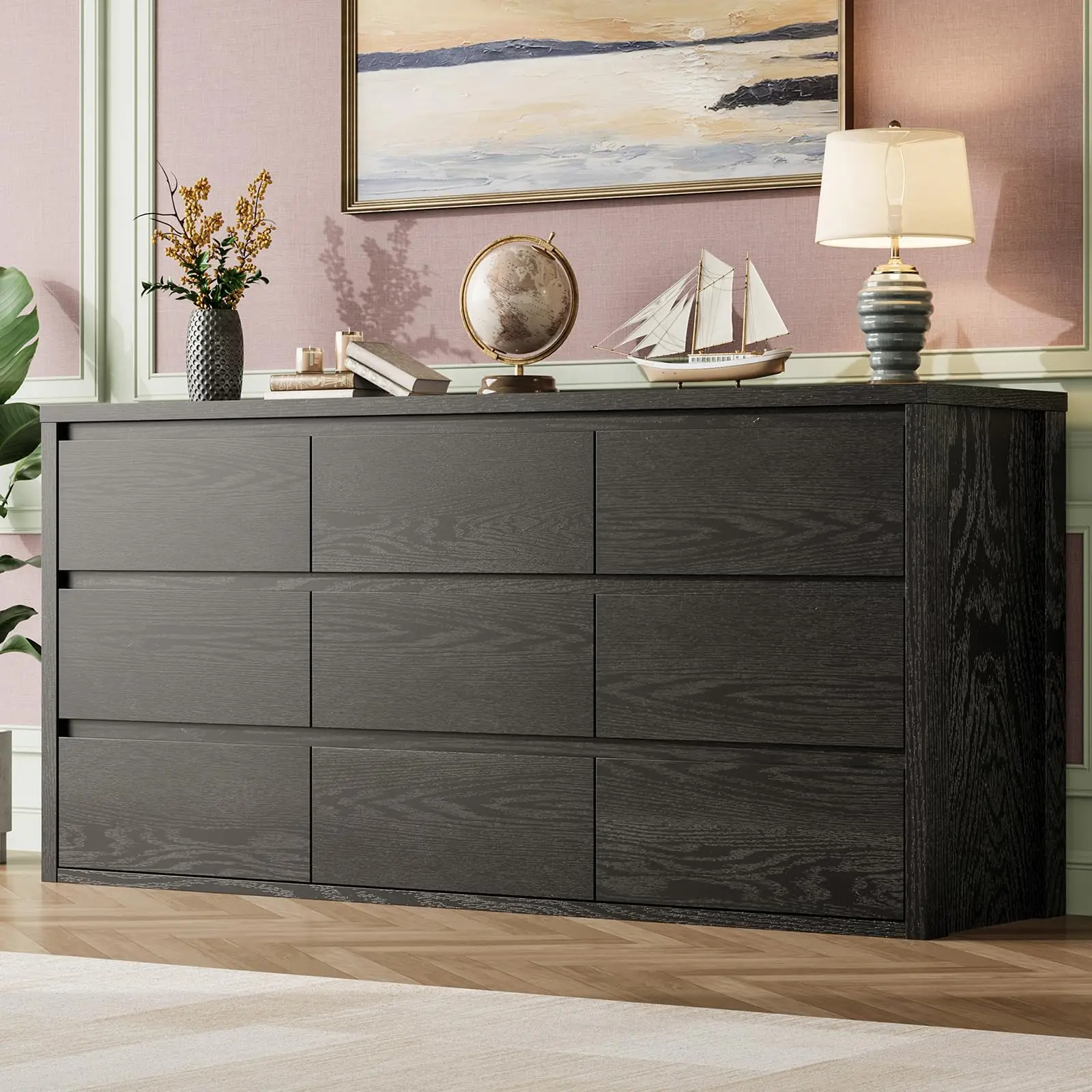Gaomon 9-Drawer Sturdy Dresser - Wide Modern Wood Cabinet Chest with No-Handle/Handle-Free Design, Large Indoor Organizer for Bedroom, Living Room, Entryway