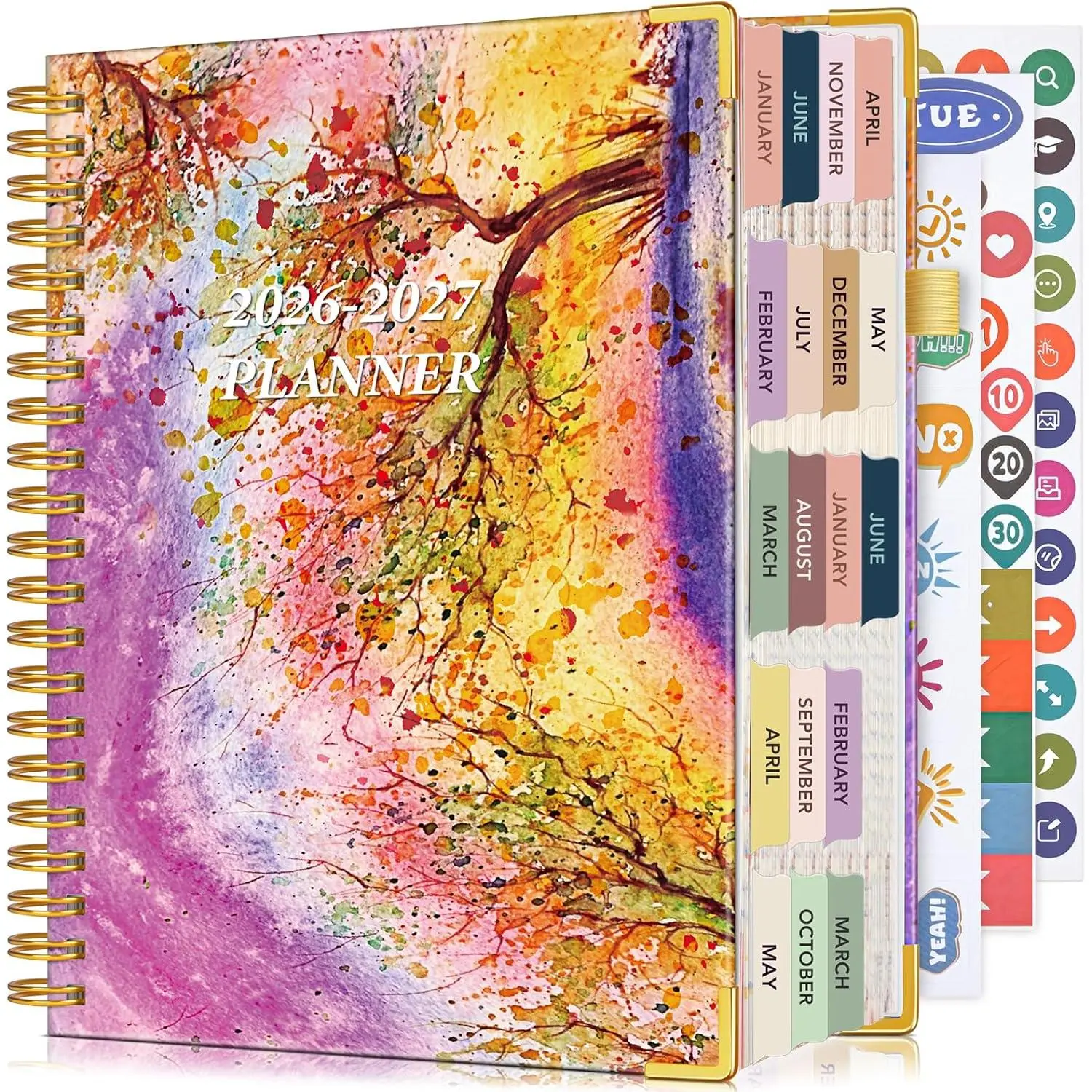 Planner 2026-2027, 18 Months Weekly and Monthly Daily Planner from January 2026 - June 2027, 8.5" x 11" A4 Large Hardcover Agenda Organizer Book 2026 with Tabs, Spiral Yearly Calendar Planners for School Work , Autumn Tree
