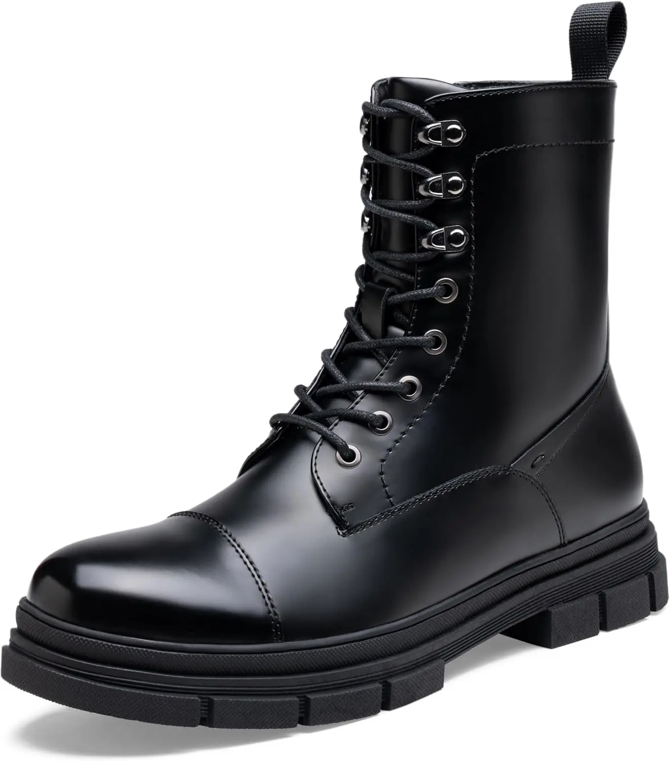 Jousen Men's Combat Boots, Lace-Up Motorcycle Style Boots with Side Zipper and Rubber Sole