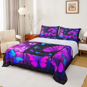 Purple Butterfly Bed Sheets Deep Pocket,Mystic Galaxy Bed Sheet Set,Blue Butterfly Bedding Set,For Kids Girls Teens Women,Psychedelic Starry Sky Fitted Sheet Aesthetics Flat Sheet