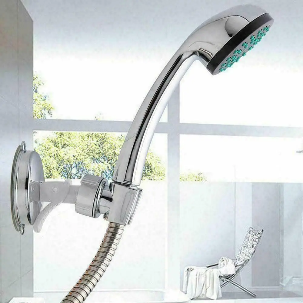 Bathroom Shower Head Holder, Removable Suction Cup Bracket with Sticky Pad, Chrome Polished & No Drill Design