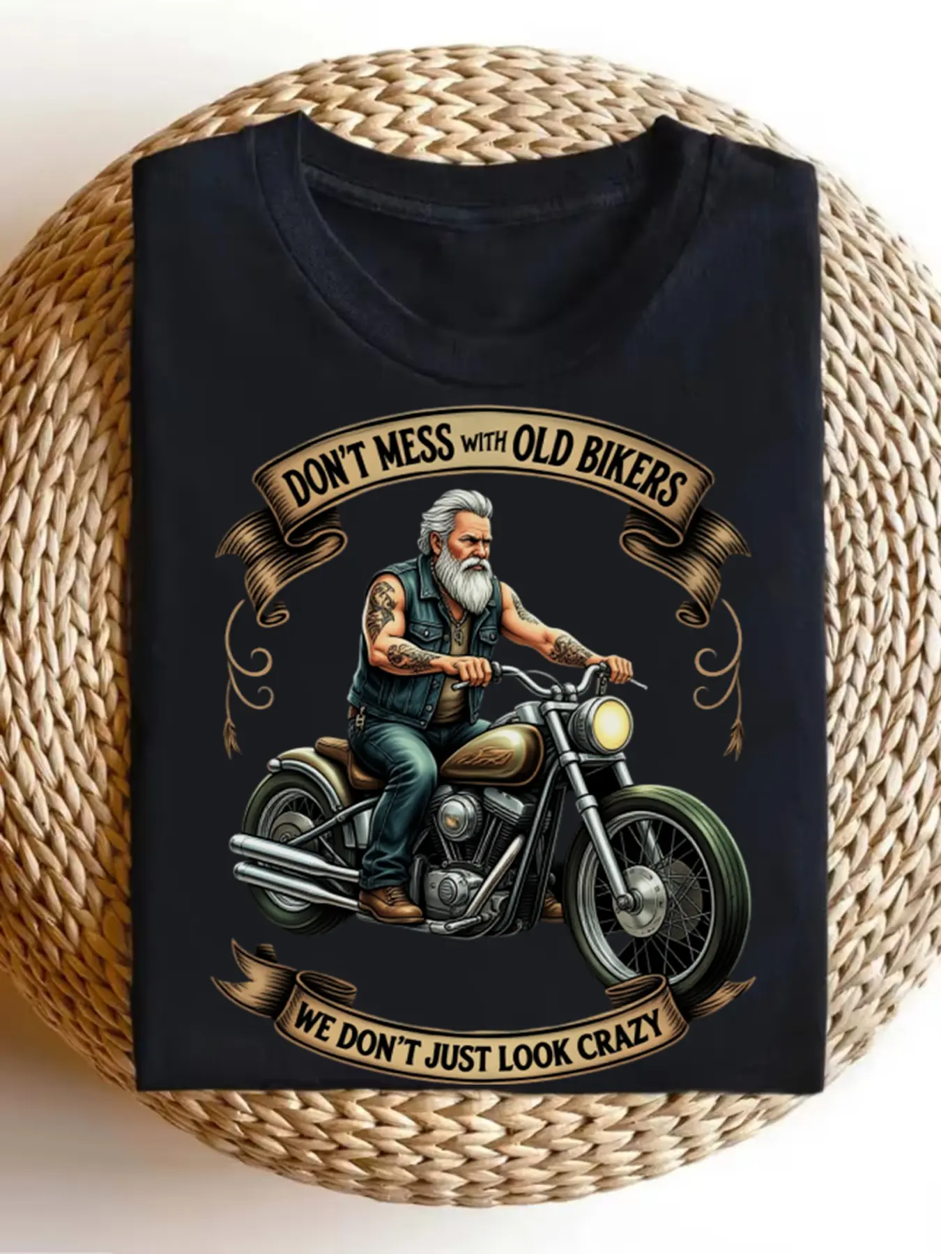 Men's Motorcycle Graphic TShirt Don't Mess with Ol unisex soft cotton short sleeve t shirt, vintage graphic casual tee for men women teens, perfect birthday holiday gift for camping travel gym daily street casual wear
