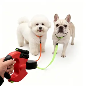 Retractable Dual Dog Leash for 2 Small Dogs up to 30 lbs Each, 10ft No-Tangle 360° Swivel, LED Flashlight & Reflective for Night Walking,Halloween