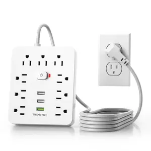 Power Outlet with Surge Protector, 9 sockets 3 USB Ports,5ft Extension Cord, Quick Charge, For Home and Office,White