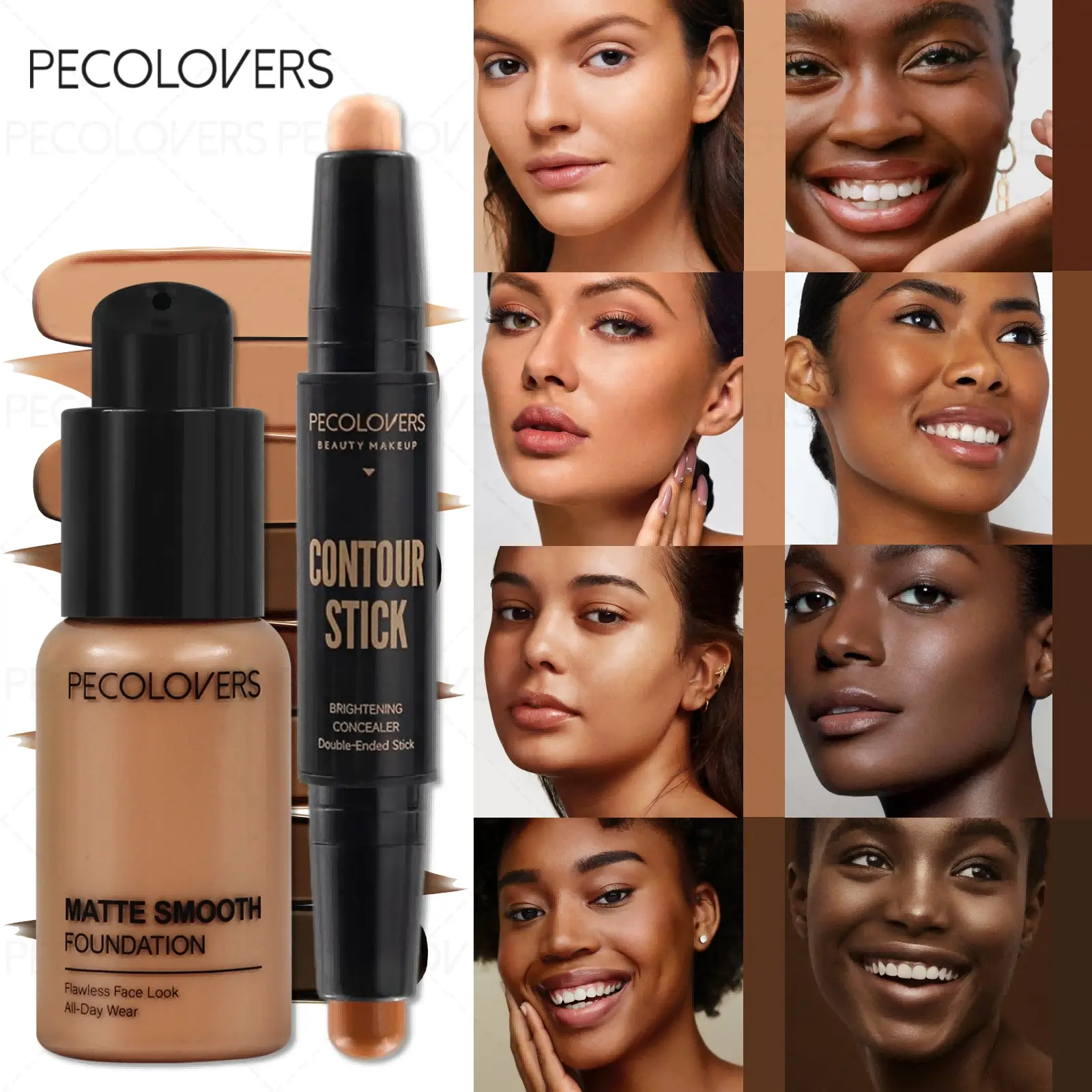 2pcs Matte Finish Face Sculpting Cosmetic Kit - Oil-Control BB Cream & Double-Ended Highlight Stick, Buildable Foundation for Flawless Base, Sweat-Proof Longwear, Ideal for Daily Contour & Travel Touch-Up - Professional Face Makeup Set, Makeup Combo