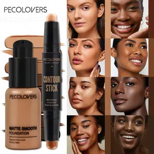 2pcs Matte Finish Face Sculpting Kit - Oil-Control BB Cream & Double-Ended Highlight Stick, Buildable Foundation for Flawless Base, Sweat-Proof Longwear, Ideal for Daily Contour & Travel Touch-Up - Professional Face Makeup Set