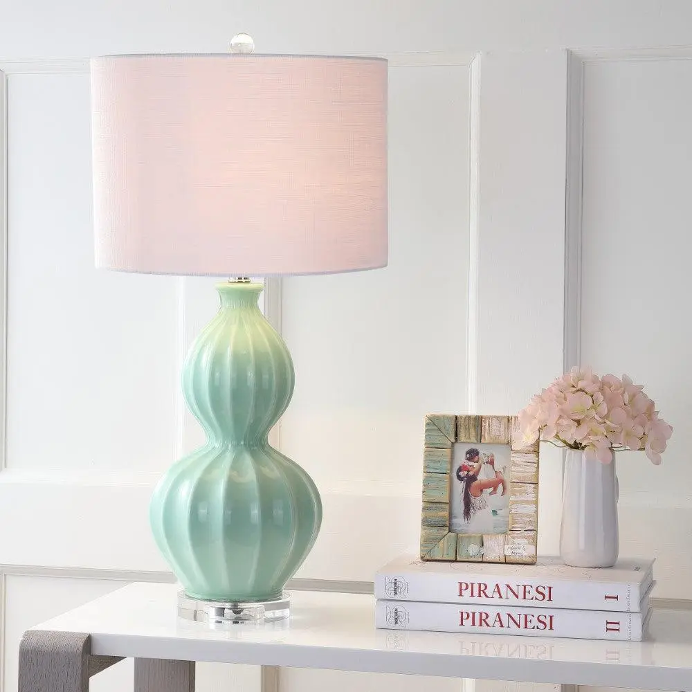 JONATHAN Y Faye Glass LED Table Lamp , for bedroom, living room, foyer, hallways, dining room, dorms, Led Desk Lamp, Home Decor Light, Decorative Night Light, Nightlight For Bedroom, Led Lights