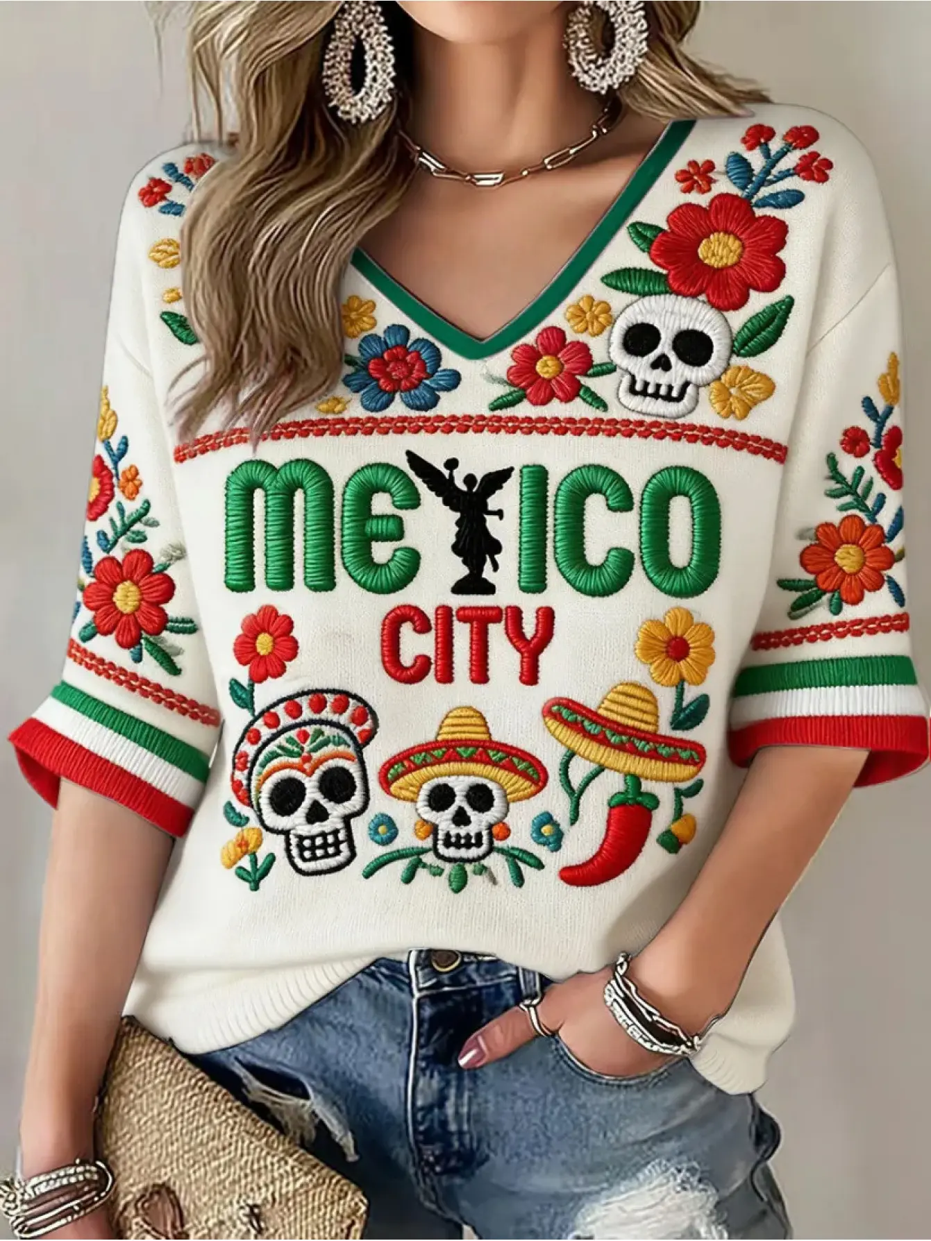 Women's Mexico Fan Graphic Print Short Sleeve Baggy Oversize T-Shirt - No Import Charges, Casual Wear Tops for Daily & Tournament Outfits, Loose Fit
