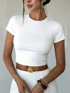 Solid color cropped T-shirt, Tee, Y2K spring/summer short-sleeved cropped top, women's top