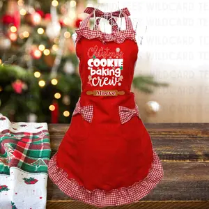 Cookie Baking Crew Vintage Christmas Apron,Christmas Apron Gift, Personalized Christmas Apron, Customizable Christmas Apron,Red Ruffle Apron